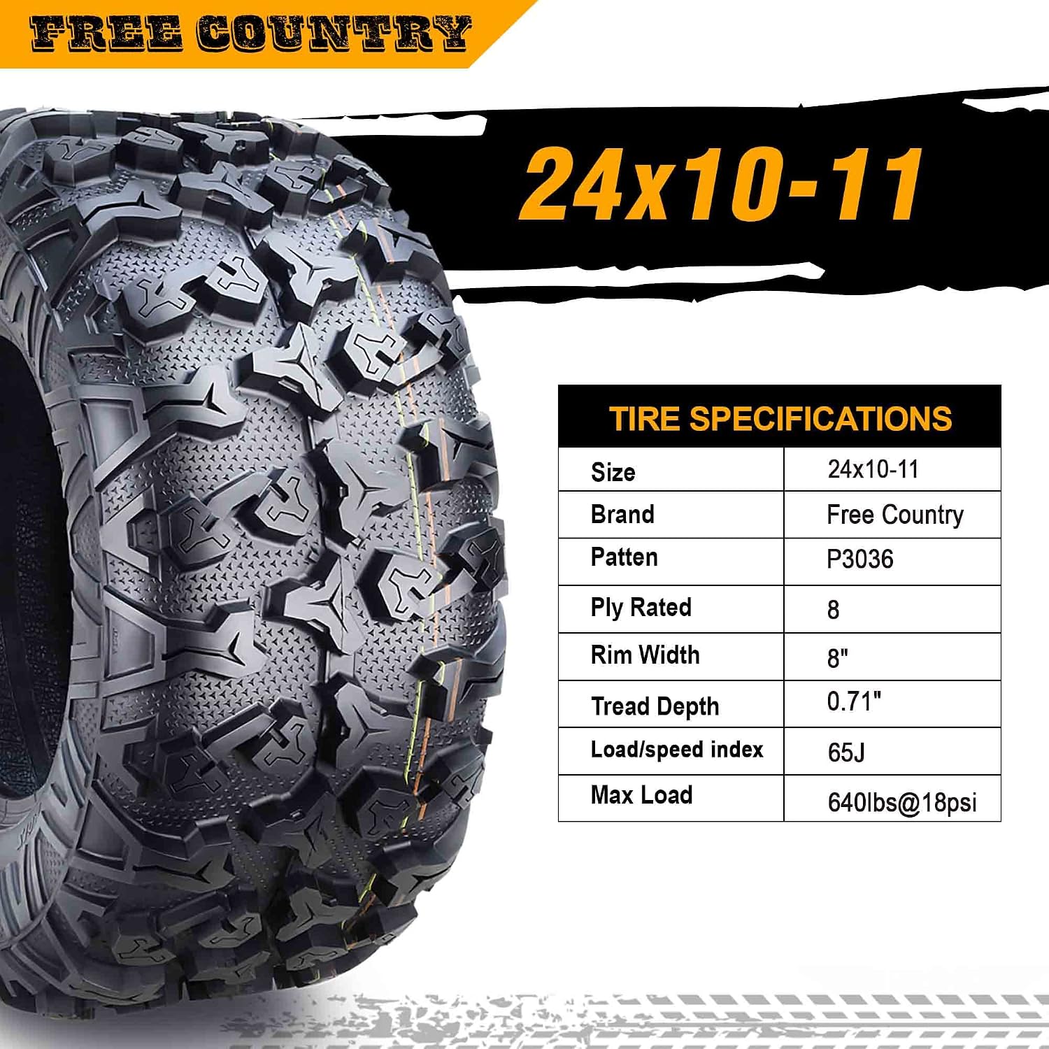 Free Country Set 2 Premium ATV/UTV Tires 24x10-11 24x10x11 8PR w/Scuff Guard