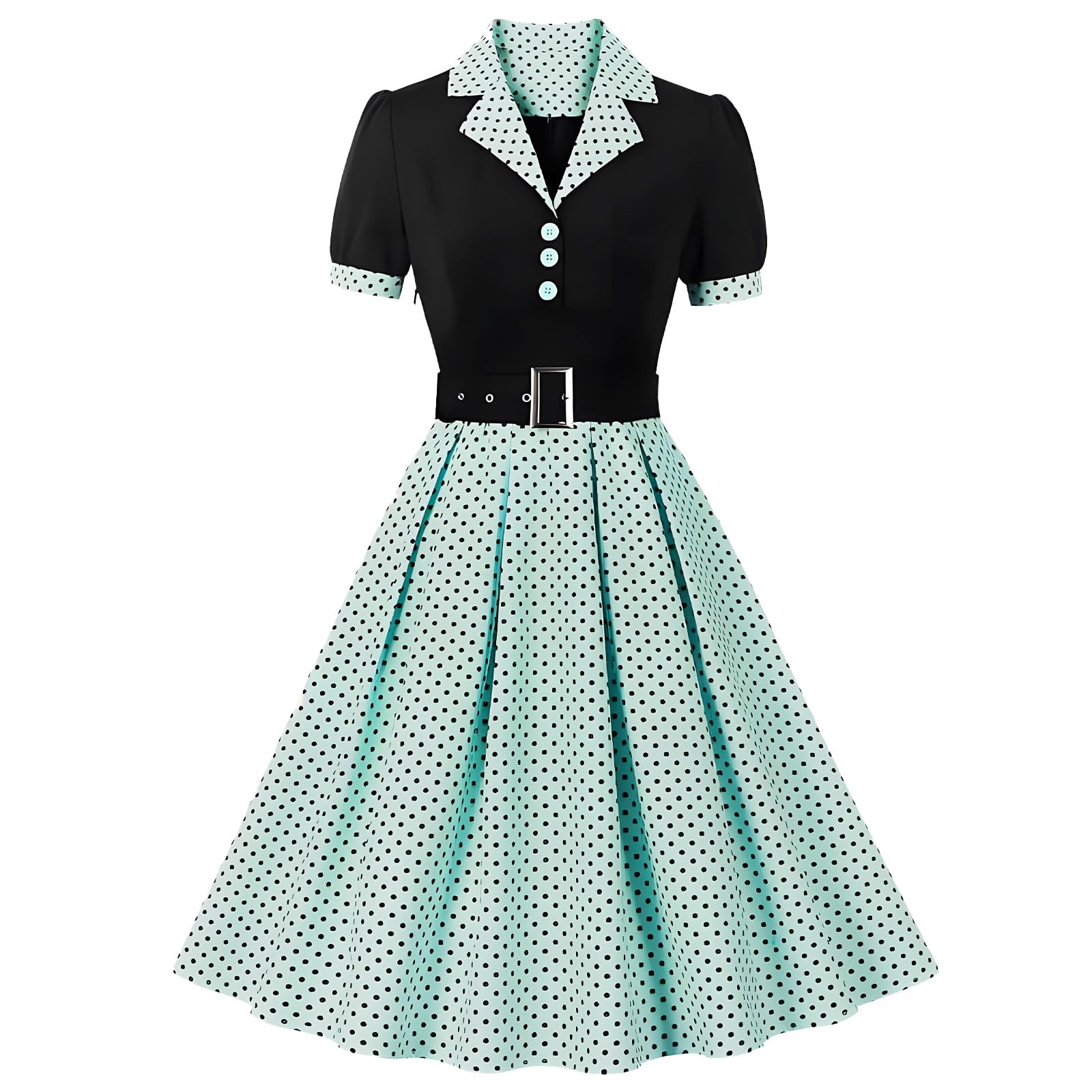 Tutukyle 50s Vintage Rockabilly Abiti Donna Manica Corta V-Collo a Pois Swing Cocktail Dress retrò Stile Hepburn Gonna a Pieghe Sottoveste Abiti Party Dress A-Line Prom Dress
