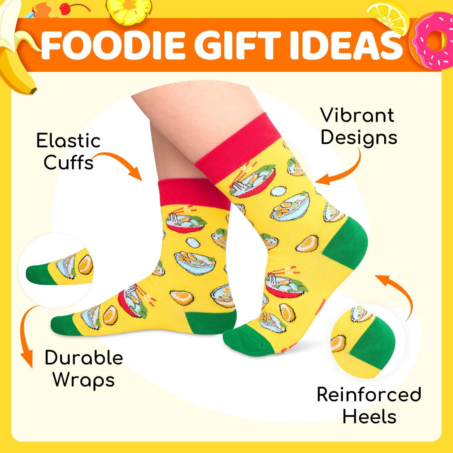 HAPPYPOP Food Socks for Kids - Hot Dog Ramen Gifts for Boys Girls, Taco Popcorn Socks - Image 3
