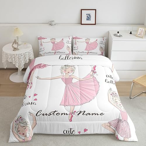 Juego de ropa de cama de ballet rosa para niña, juego de edredón personalizado para bailarina, lindo juego de ropa de cama de princesa, elegante