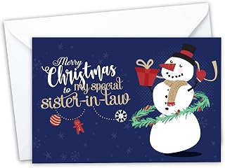 Prime Greetings Christmas Card Sister In Law, Made in America, Eco-Friendly, Thick Card Stock with Premium Envelope 5in x 7.75in, Packaged in Protective Mailer