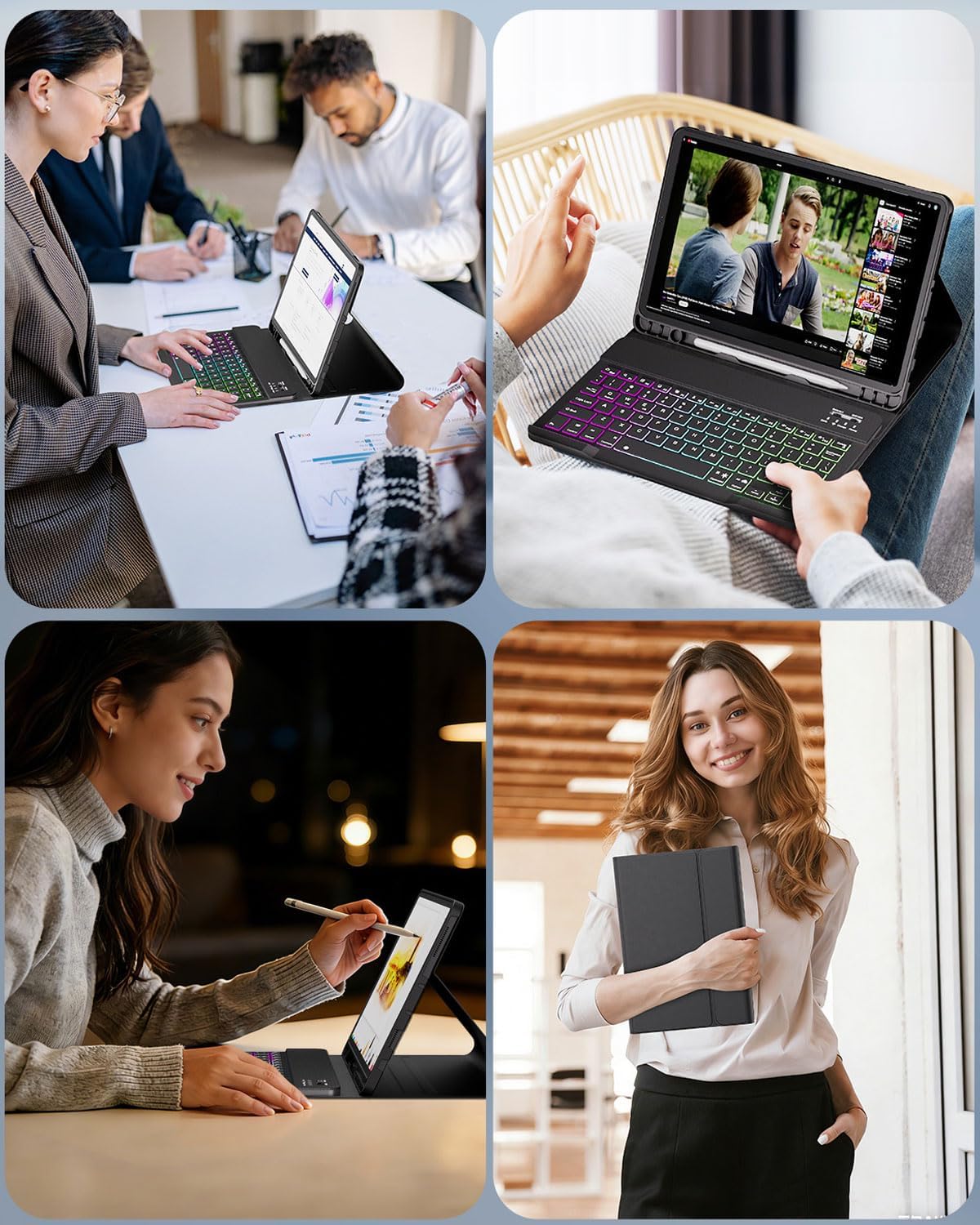 Keyboard Case for Samsung Galaxy Tab S11 11-Inch 2025, 7-Color RGB Backlit Detachable Wireless Keyboard & Mouse Combo – Protective Folio Cover with Pen Holder (SM-X730/SM-X736B) (Black)