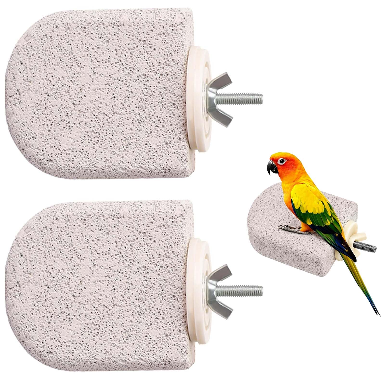 2 Pezzi Trespolo Pietra Naturale Per Uccelli, Giocattolo Da Rosicchiare E Lima Unghie Per Cocorite, Calopsitte, Conuri, Gabbie Piccole