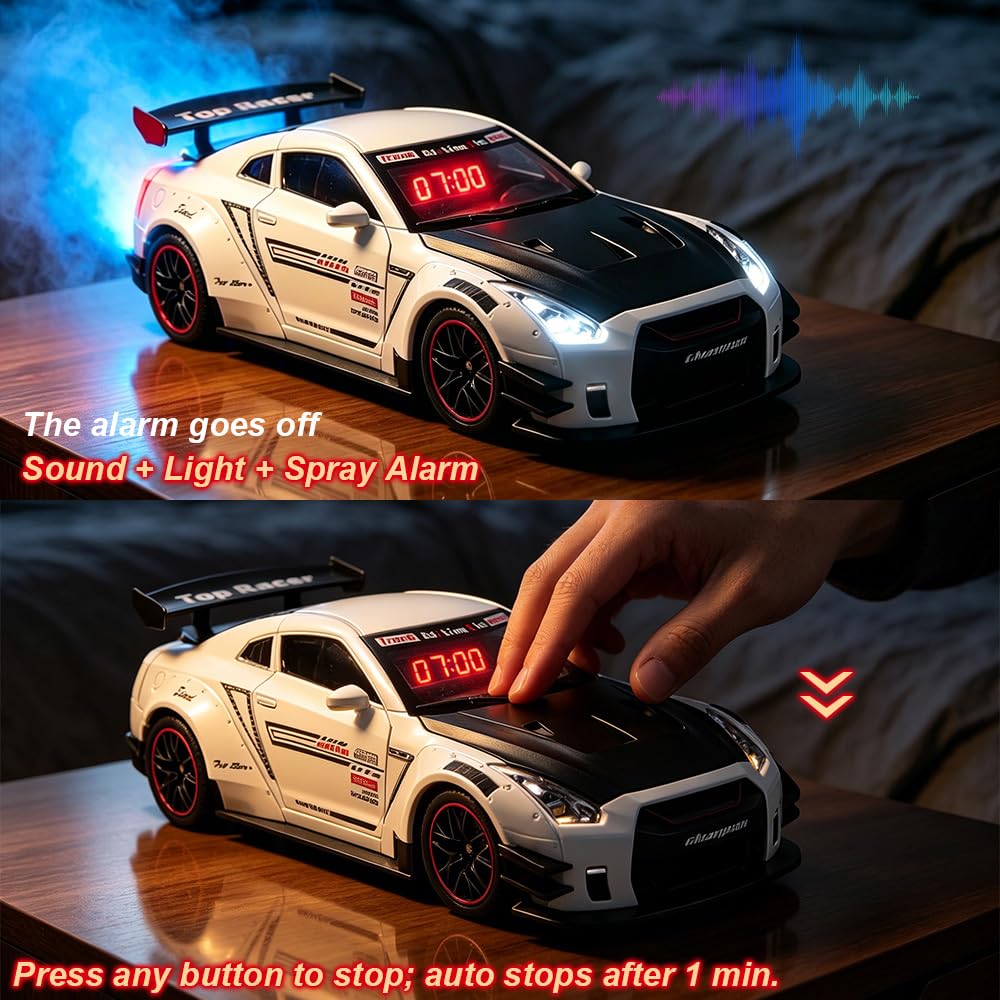 Reloj despertador de coche para adultos que duermen mucho con sonido de motor