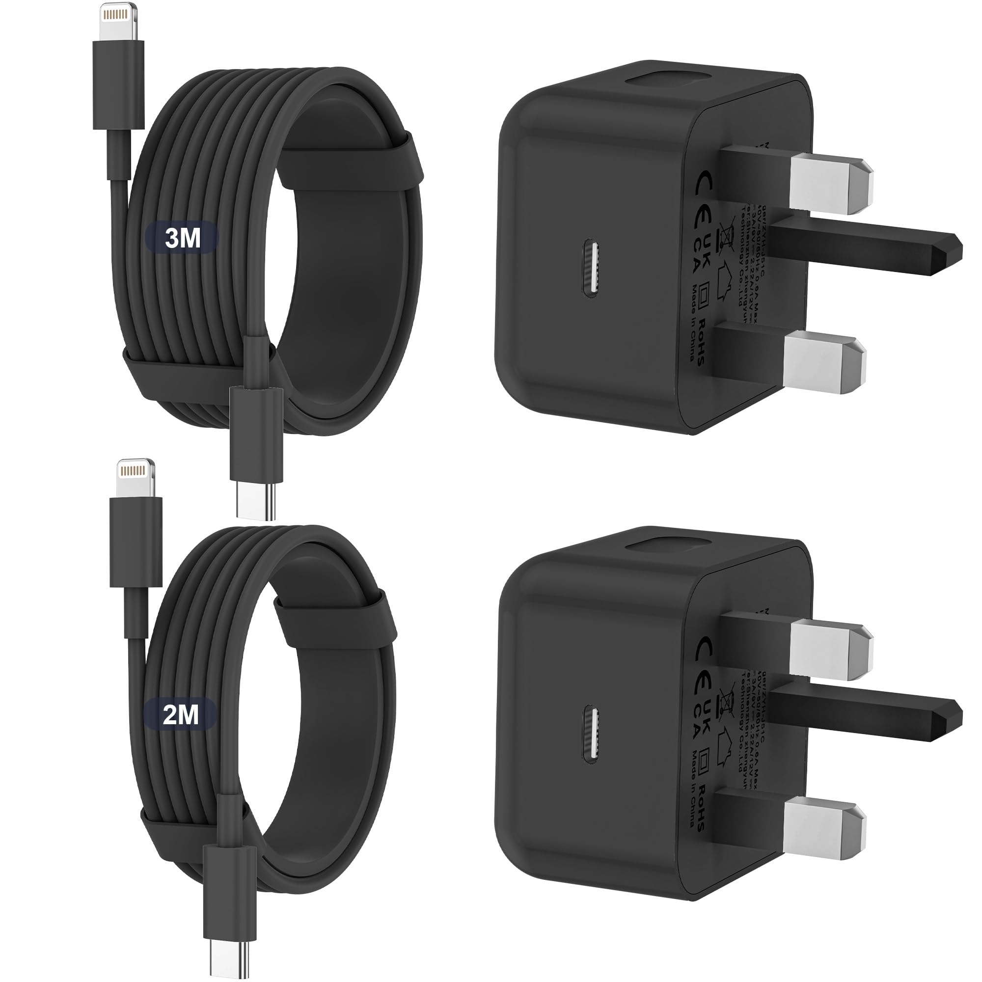for iPhone Charger Fast Charge, 2Pack PD Fast Apple Charger UK USB C Plug With 2M&3M iPhone Fast Charger Cable [ MFi Certified] Lightning Cable for iPhone 14 13 12 11 Pro Max XS X 8 6, iPad — view 8