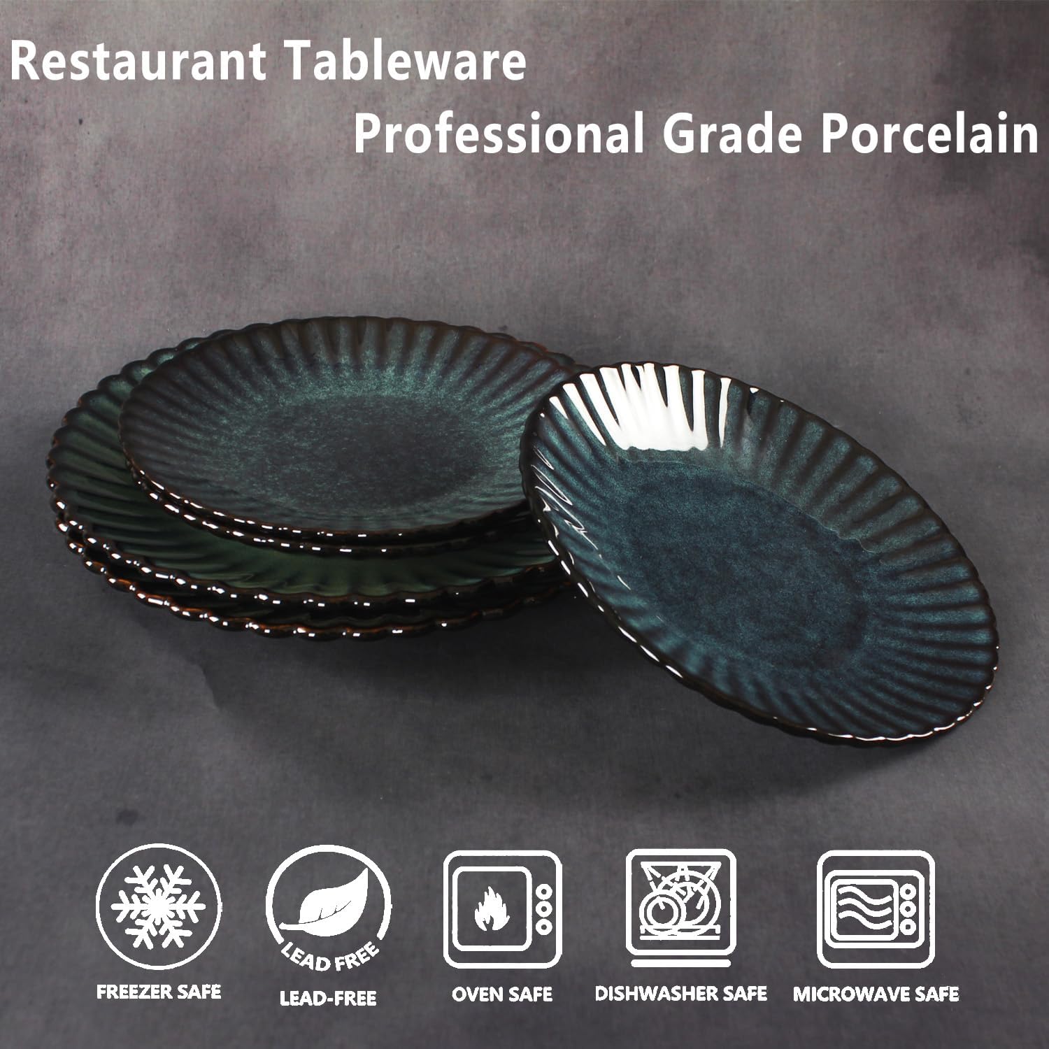 porcelain plate set includes four flower-shaped plates suitable for serving salads, desserts, etc. They are microwave and dishwasher safe, and are shatterproof and scratch-resistant.