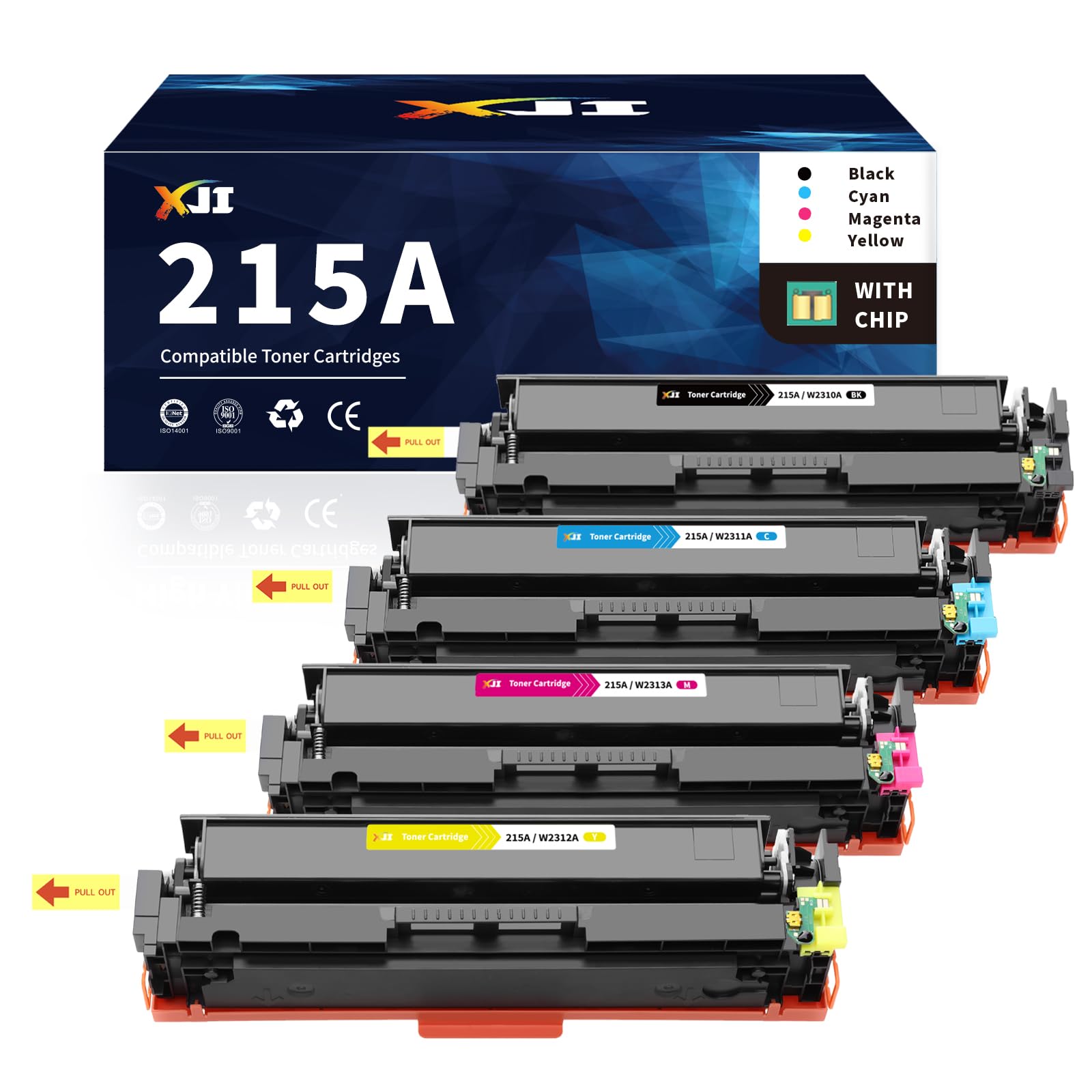 XJI 215A Compatible Toner Cartridges Set 4 Pack Replacement for HP 215 A W2310A W2311A W2312A W2313A Ink, for Color Laser Jet Pro M155a M155nw MFP