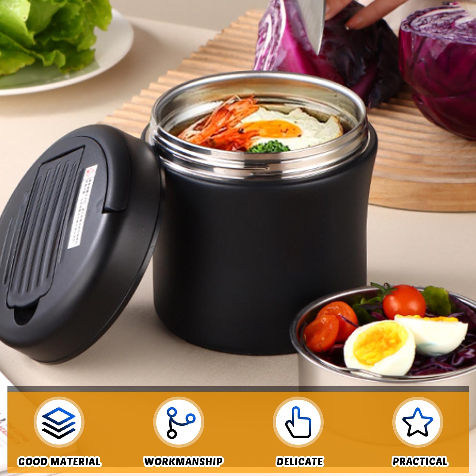 BAIFULAI Thermobehälter für Essen groß 1.2L, Edelstahl Warmhaltebehälter Essen mit Löffe, Thermoschüssel mit Deckel, Thermo Lunchbox für Warme und Kalte, Essensbehälter für Suppen Porridge Mahlzeiten Küche, Haushalt & Wohnen