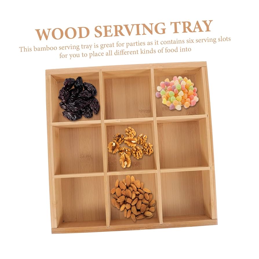 Amazon｜NUOLUX 仕切り皿 9分割 仕切り皿 木製 お菓子皿 果物皿