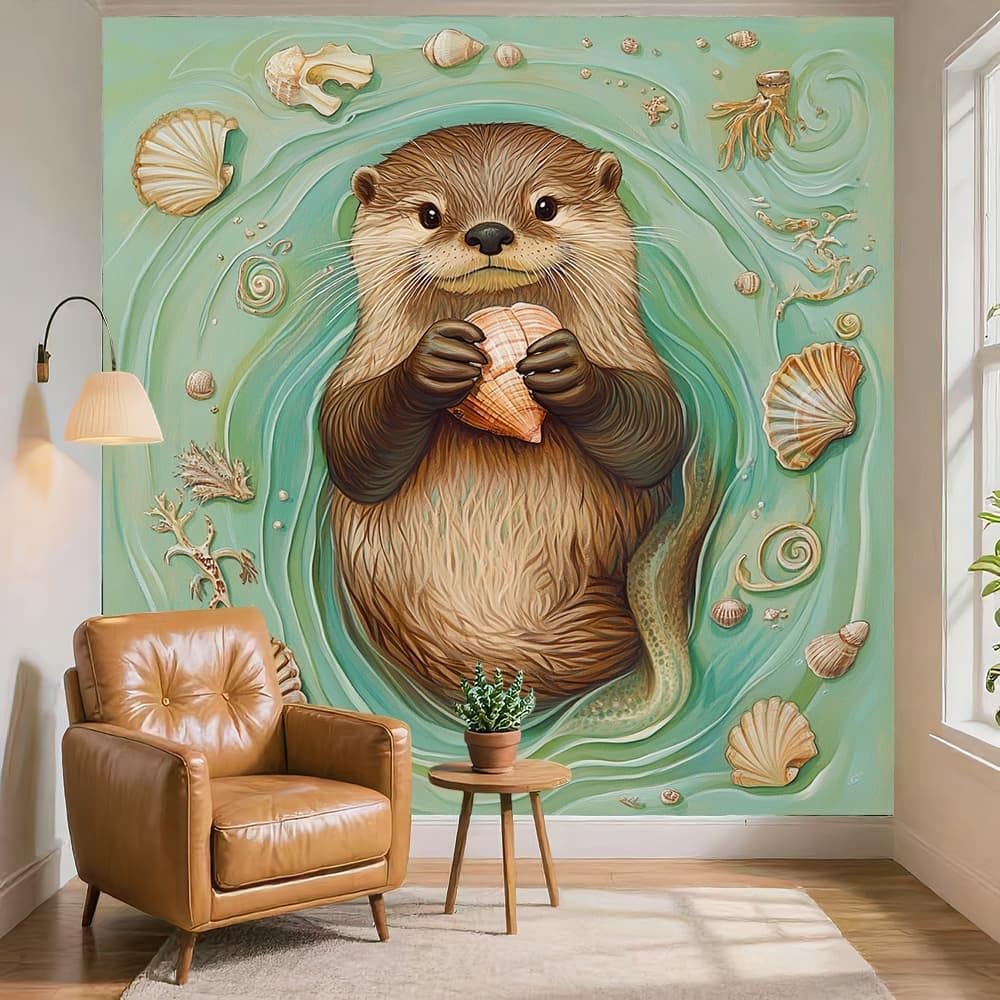 Fototapety dekoracyjne jasnozielone tapety ścienne 250 x 175 cm kreskówka akwarystyczna leniwiec muszla tapeta włóknina dekoracja ścienna, salon
