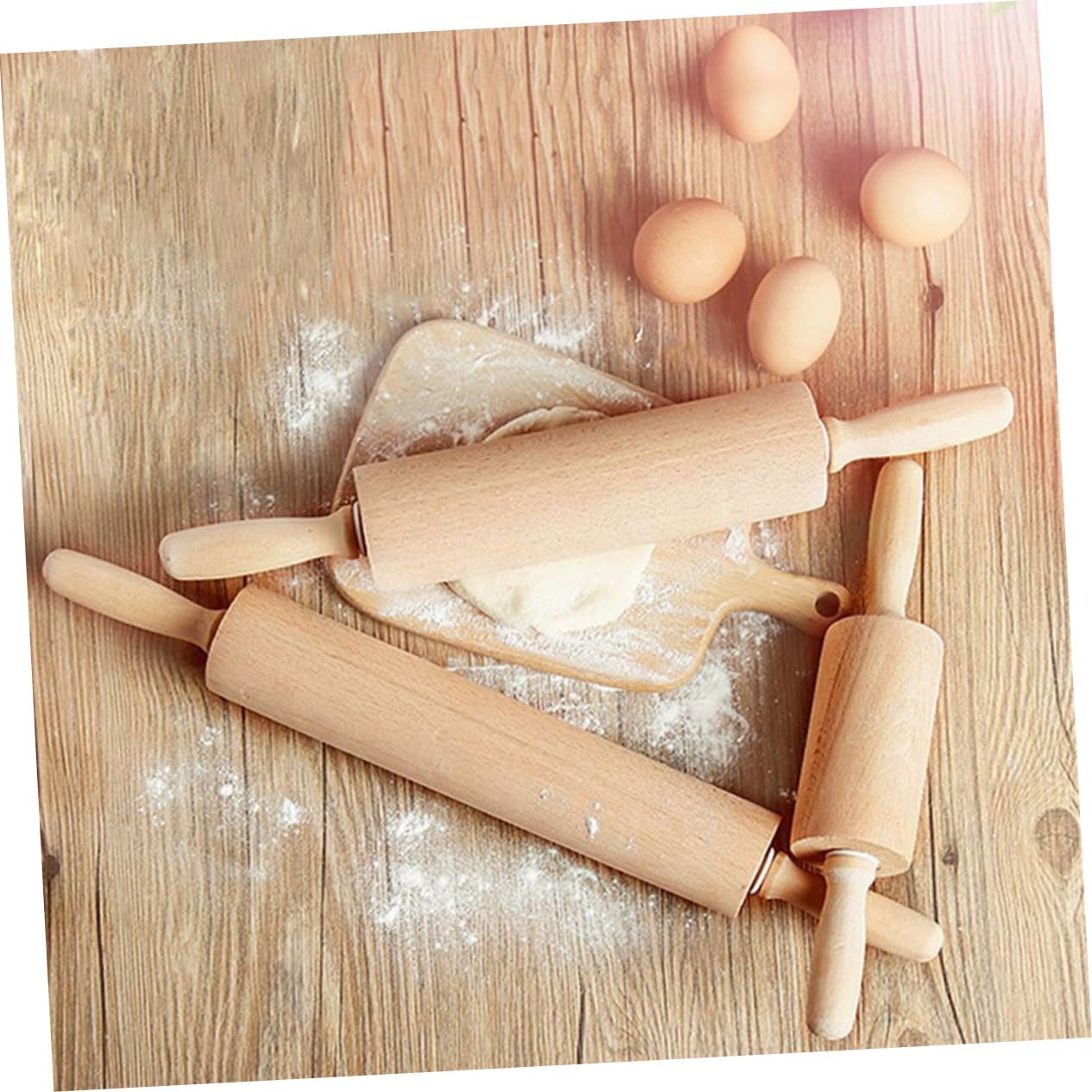 Cabilock 2piezas Rodillos de Madera Pintar sin Cera para Hornear Pan Pasteles Galletas Pizzas Tartas y Fondant Talla