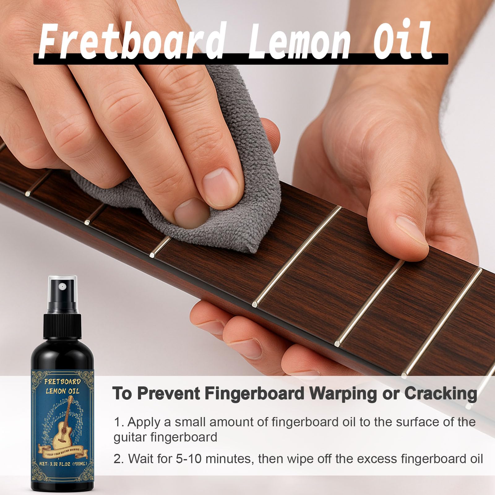 Kit di pulizia per chitarra da 9 pezzi, con lucidante per tasti, previene l'usura, lo sbiadimento e le crepe, mantenendo lo strumento nel suo aspetto migliore e nella qualità del suono in ogni momento