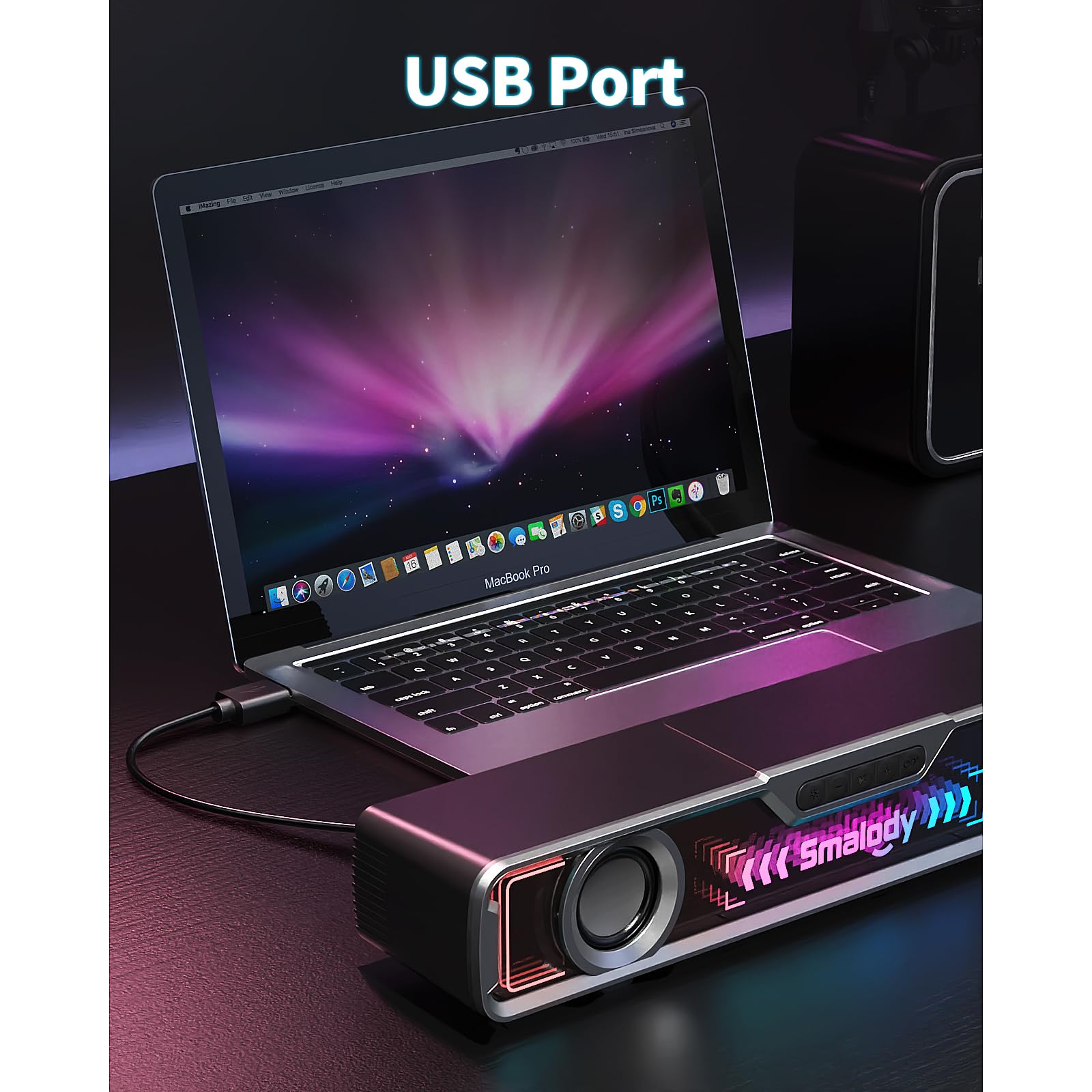 Smalody Altoparlanti per PC, altoparlante da gioco con luci LED, soundbar USB, altoparlante per computer, altoparlante multimediale perfetto per giochi per PC, desktop, computer, laptop