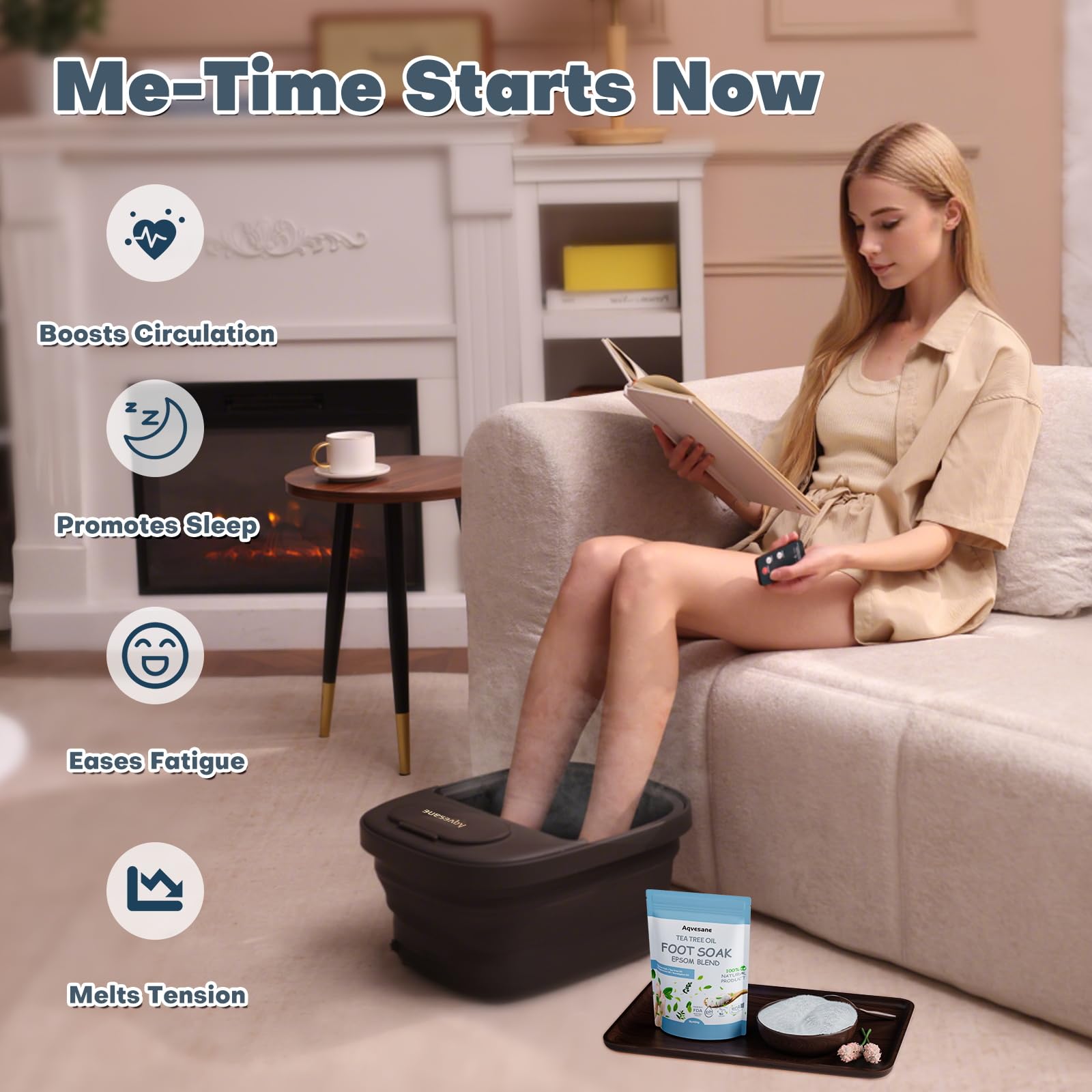 Masajeador de baño plegable para pies con calor, control remoto, control de temperatura, temporizador, bañera de remojo de pies con kit de pedicura, spa de pies de pedicura con aceite de