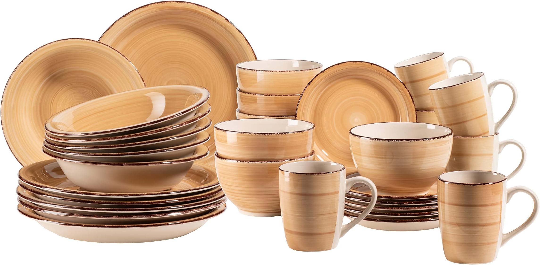 Set Di Piatti In Gres Mäser Ossia 18 Pezzi Per 6 Persone, Wooden Light, Bianco/beige, Lavastoviglie E Microonde