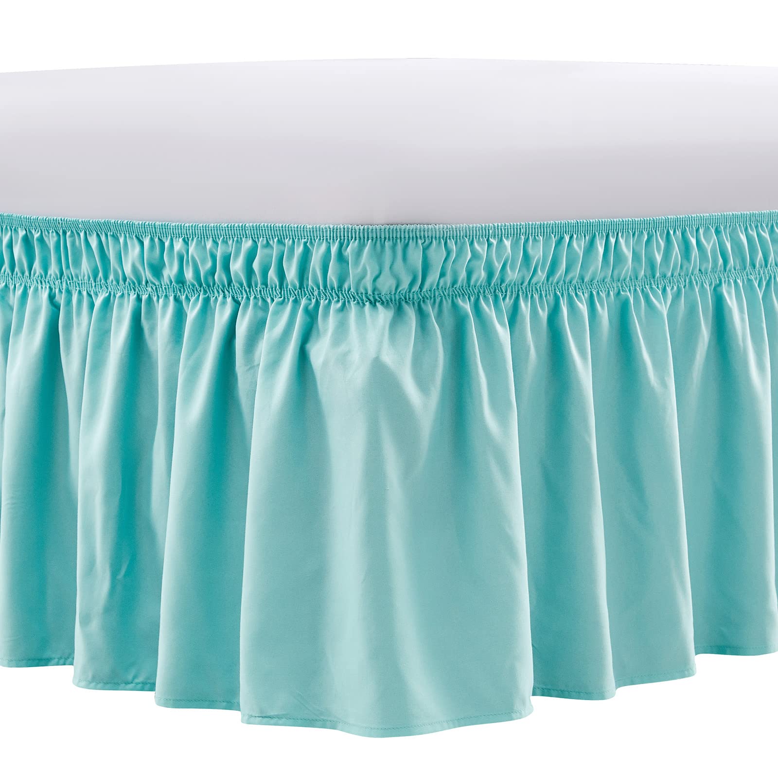 FreshCulture Twin Bed Skirt - Elastic Wrap Around Bed Skirt, Easy Fit with 15-Inch Tailored Drop, Hotel Quality Bed Skirts for Adjustable Bed (Spa Blue)