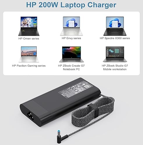 Miniatura 6 de XOUBZ Cargador portátil de 200 W 10.3 A para HP Omen 15 16 17 Victus 15 16 Zbook Fury Studio 15 16 Pavilion Gaming 15 16 17 Envy 16 17 TPN-DA10