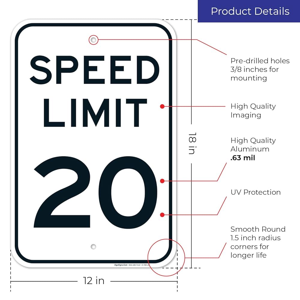 USA SPEED LIMIT20看板 Speed Limit 20 MPH Sign, Slow Down Sign, Traffic Signs,12 x