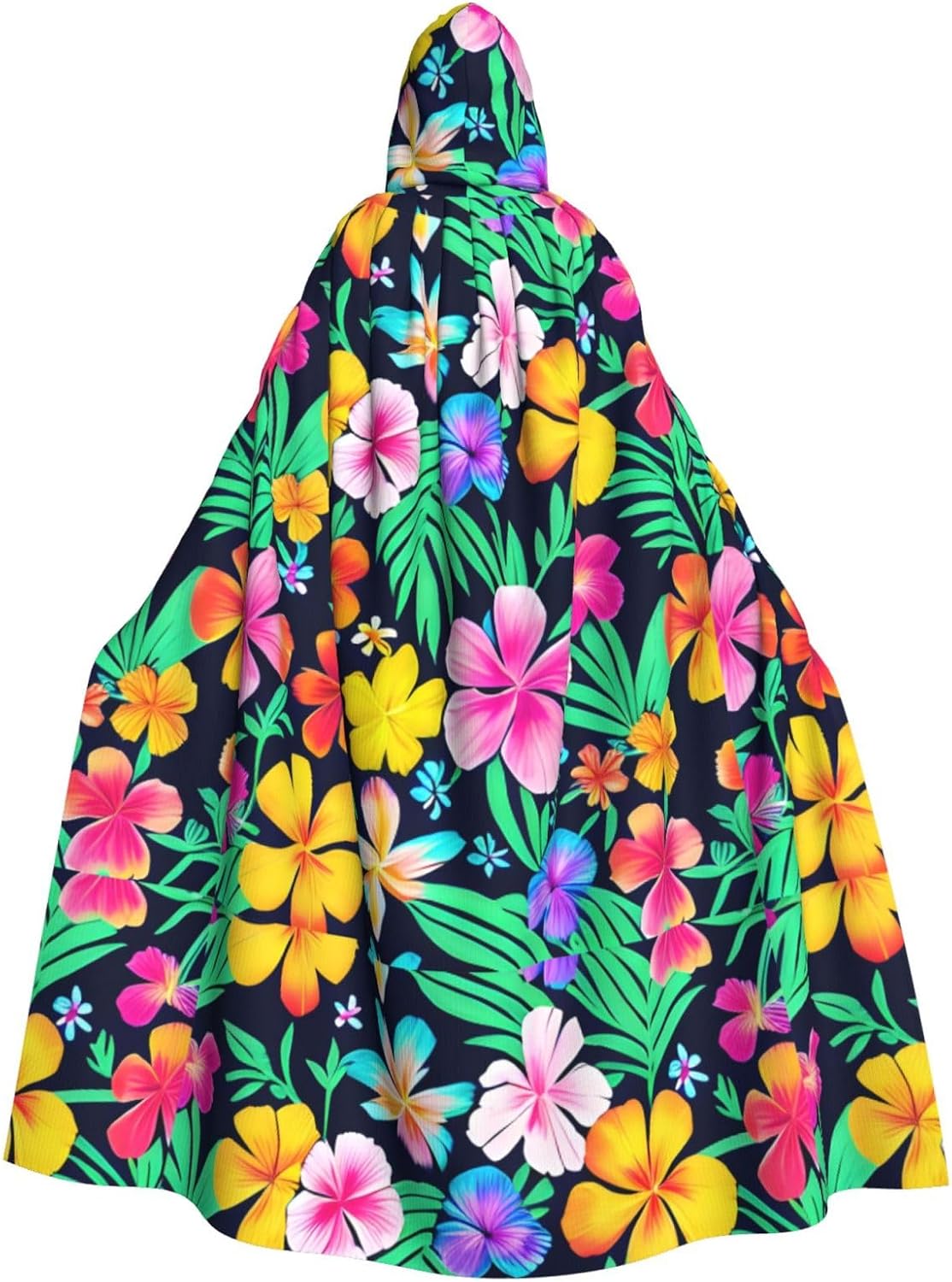 Colorful Flowers Men Women Halloween Role Play Party Decoration Hooded Poncho Black