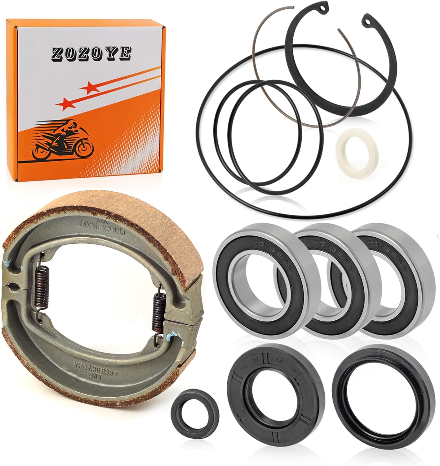 zozoye Rear Axle Bearing Seals O-Ring Clip Brake Shoe Kit for Honda TRX250EX TRX250X Recon 250 1997-2022