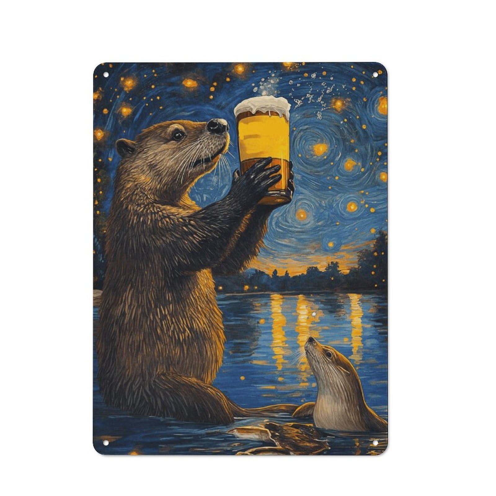 Junmoney Style-19 Otter Drinking Beer Retro Tin Sign 40X30cm For Workshop Wall, For Collectors Of Retro Metal Wall Decor