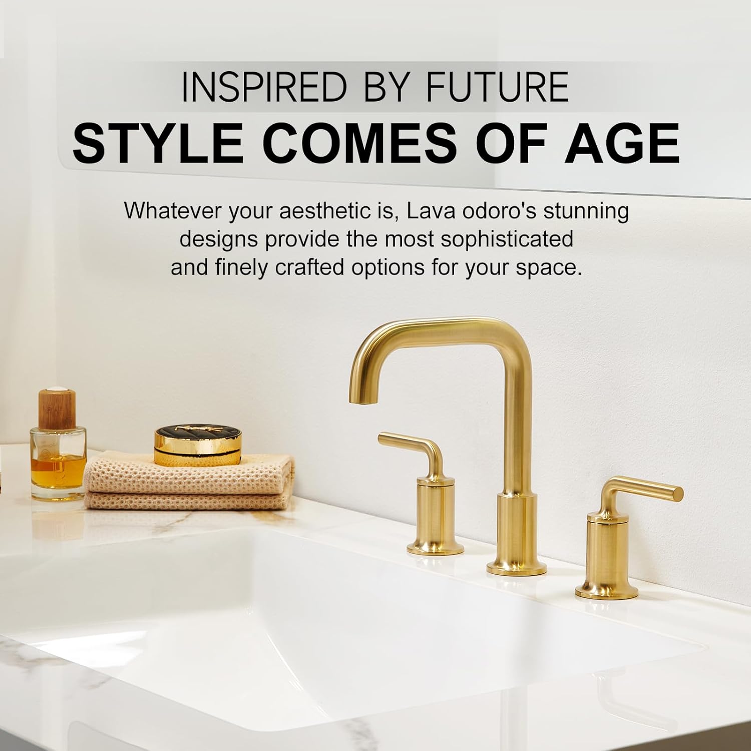 Lava Odoro Gold Bathroom Faucet 3 Hole, 8 Inch Widespread Bathroom Faucet Brass Gold 2 Handle Bathroom Sink Faucet with Drain Assembly Supply Line, BF503-SG