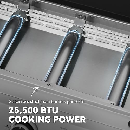 Miniatura 6 de Royal Gourmet PD1303S - Plancha de gas propano de 3 quemadores con parte superior desmontable, incluye rejilla de calentamiento de acero inoxidable