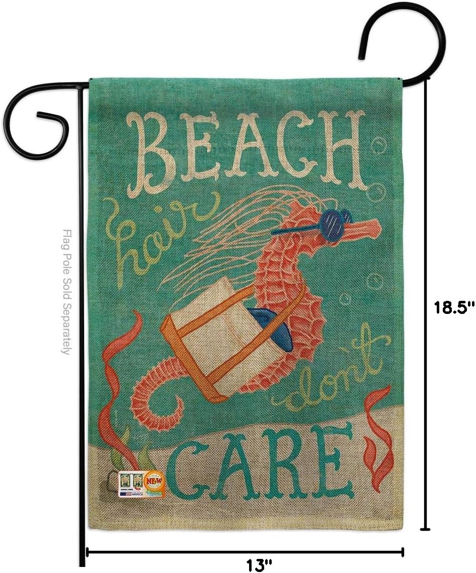 Seahorse Beach Hair Burlap Garden Flag Coastal Tropical Sea Shells Ocean Sand Outdoor Summer Coral Small Decorative Gift Yard House Banner Double-Sided Made In USA 13 X 18.5