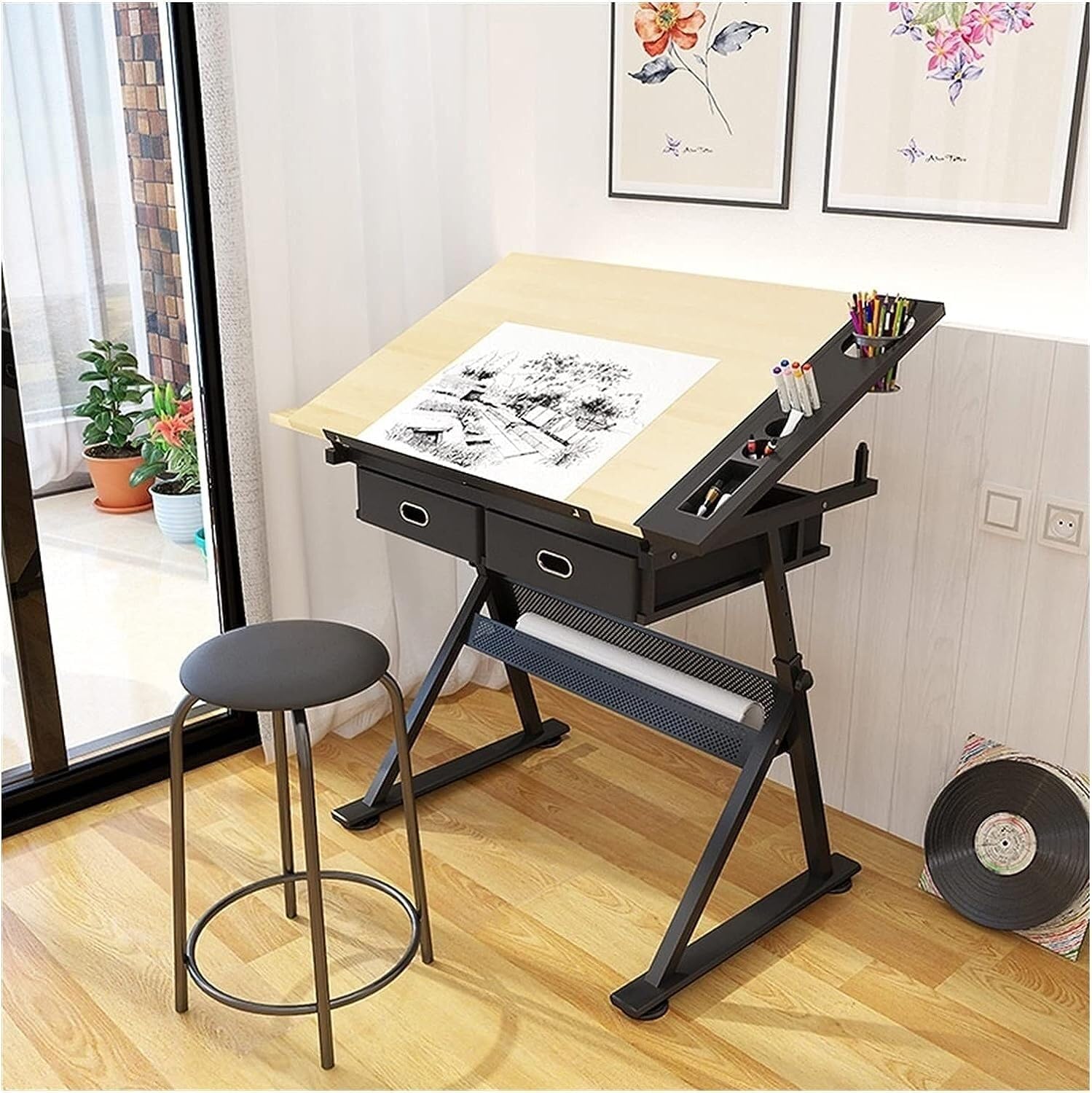 Folding Adjustable Drafting Table,Craft Table Drawing Desk Writing Desk Studio Desk,Sketching Painting Work Station