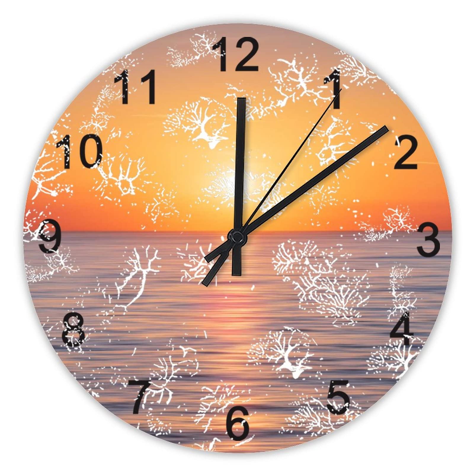 Horloge murale silencieuse pour décoration de cuisine ambiance ciel orange