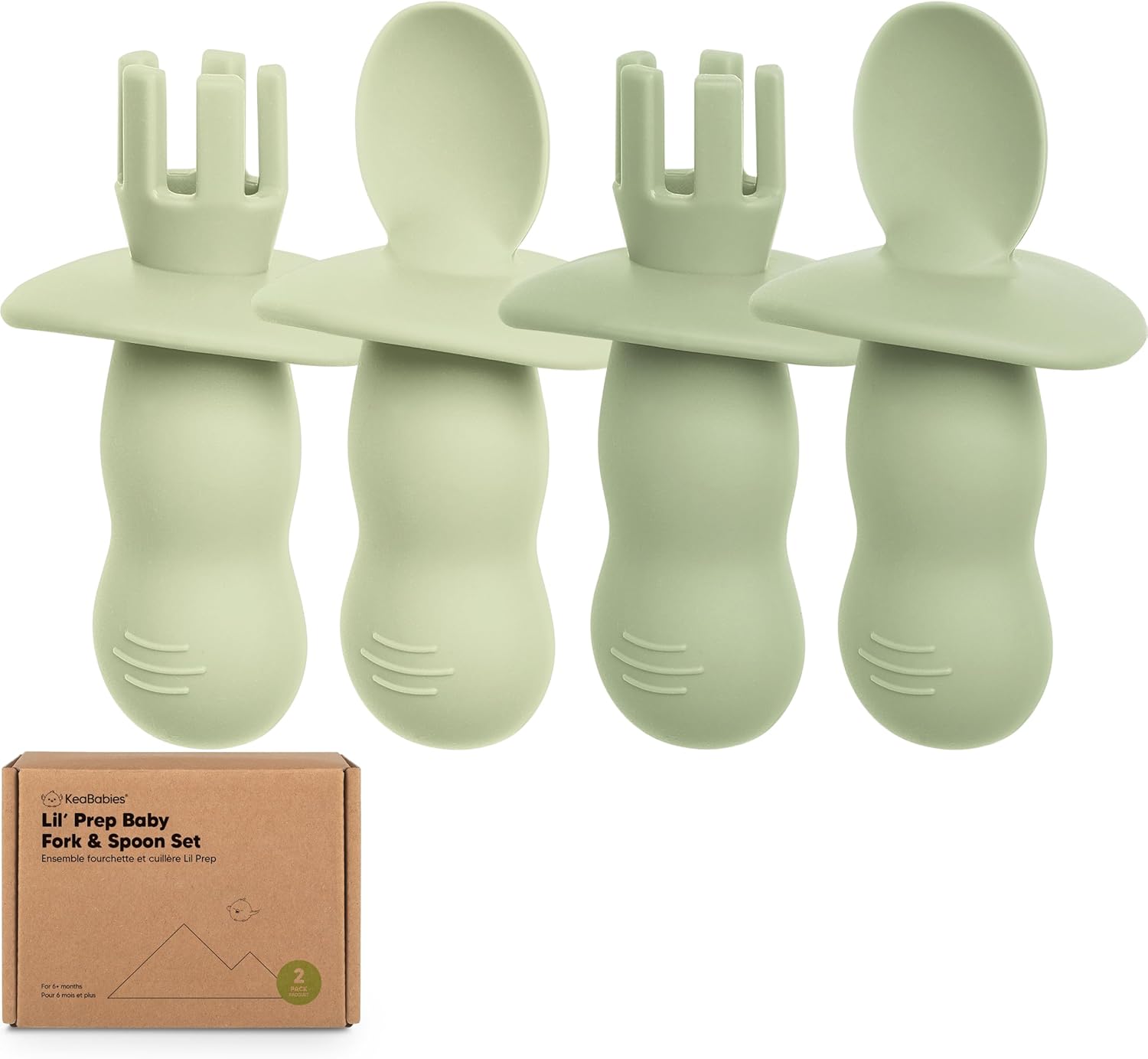KeaBabies 4-Pack Silicone Baby Spoons and Forks Set – Baby Led Weaning Utensils 6-12 Months, Self Feeding Toddler Spoon & Fork for Training, Teething, Easy to Hold, BPA-Free Silicone (Sage)
