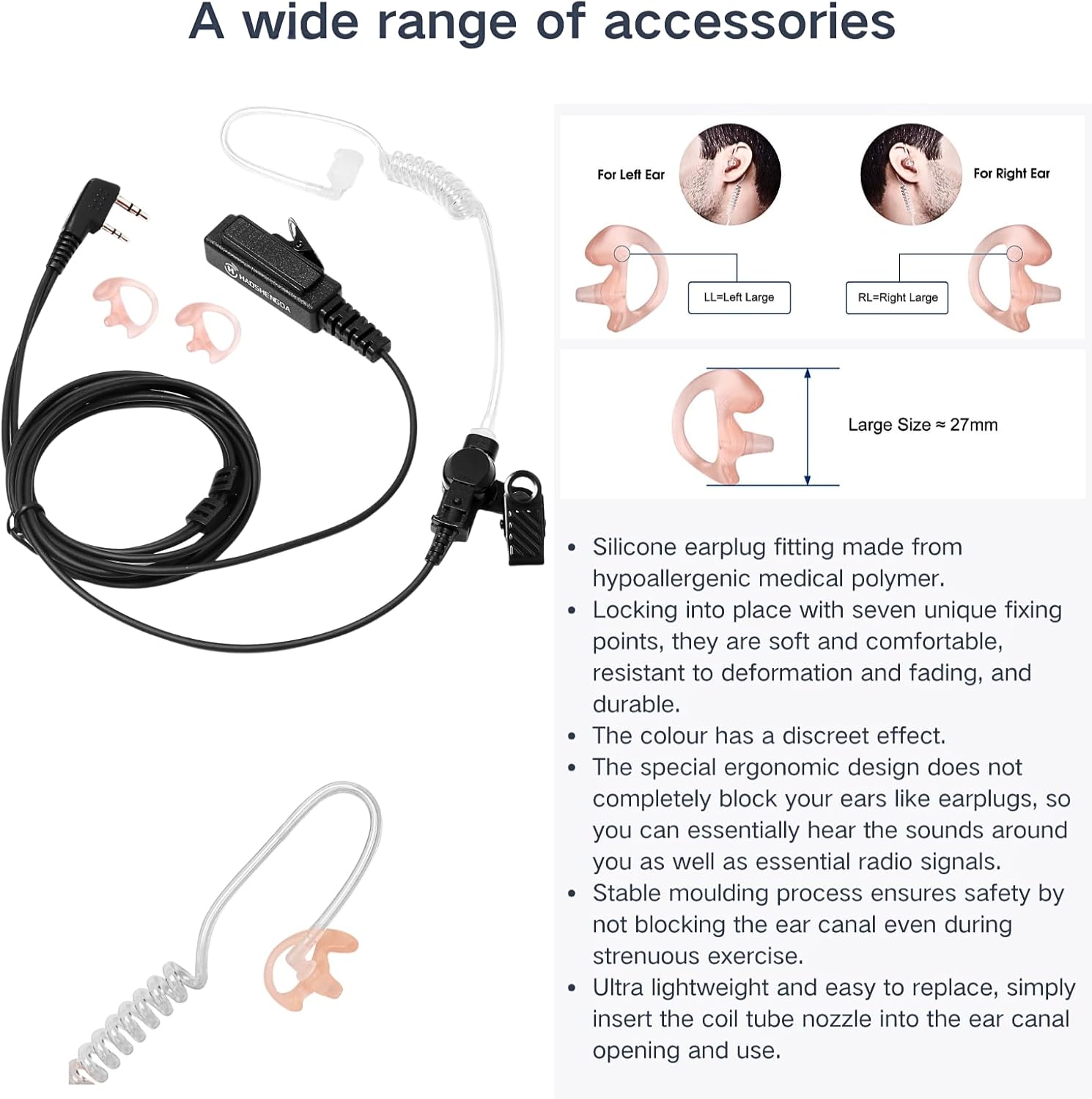 Radio Earpiece with PTT/Mic Compatible for Kenwood Baofeng SAMCOM BTECH Walkie Talkies Radios and Other walkie-talkies with Kenwood 2Pin Audio Jack Acoustic Tube Headset Walkie Talkie Headset (5 Pack)