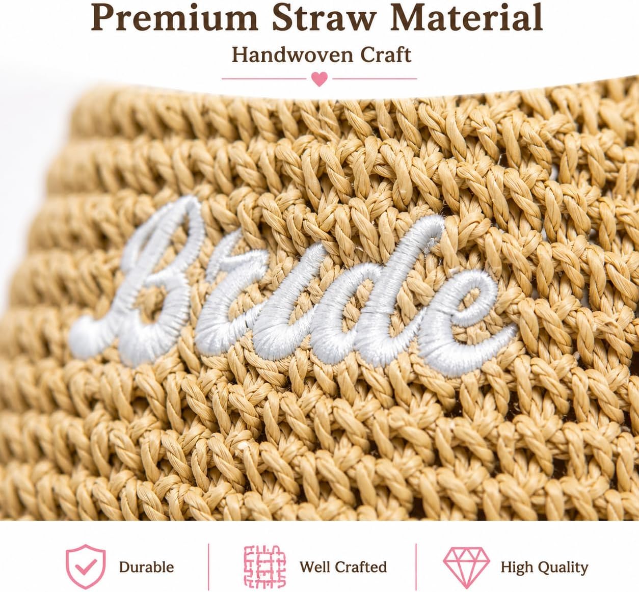 Bride Straw Bucket Hat Bridal Hat Beach Bachelorette Accessory Party Headwear Decorations Wedding Beige Honeymoon Gifts