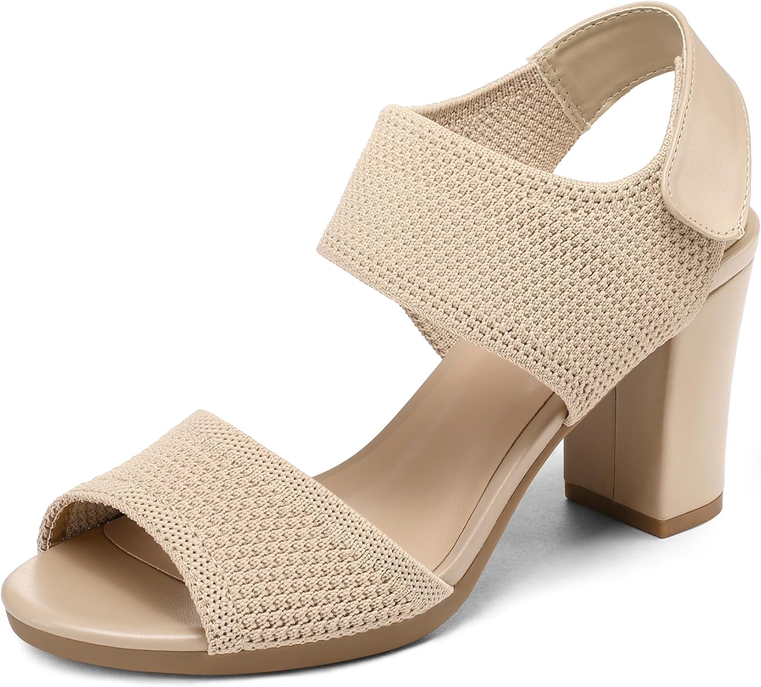 mysoft Women’s Chunky Block High Heels Elastic Knit Open Toe Slingback Heeled Sandals