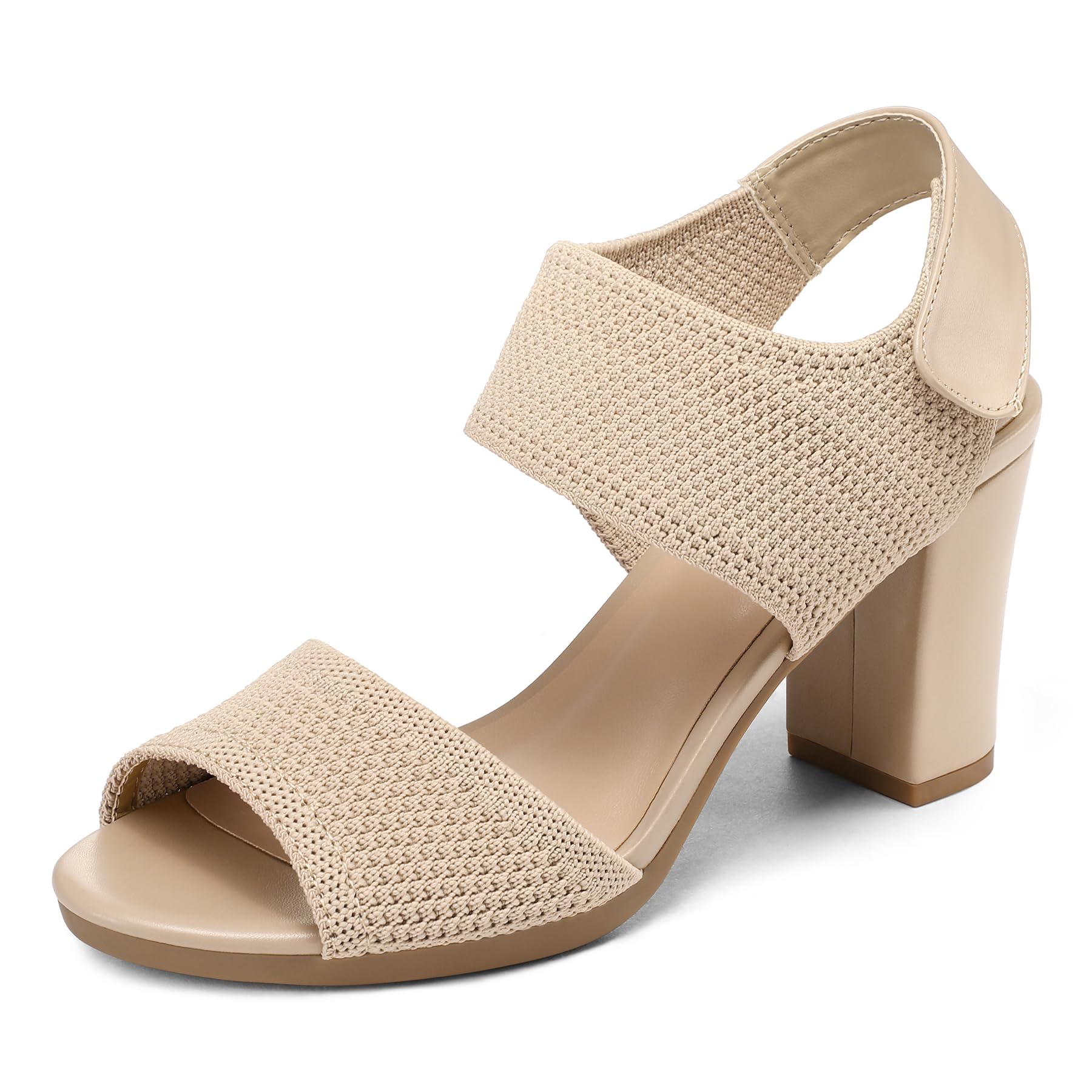 mysoft Women's Chunky Block High Heels Elastic Knit Open Toe Slingback Heeled Sandals