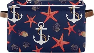 Anchor Shellfish Starfish Storage Bins, Shelves Baskets for Organizing Large Fabric Closet Organizers with Handles for Home