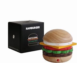 Wooden Rotating Burger Calendar – Unique Gift for Office & Home, Stylish Desktop Decor, Eco-Friendly Design, Functional Daily Planner, Fun Table Ornament, Perfect for Students & Professionals (Burlywood)