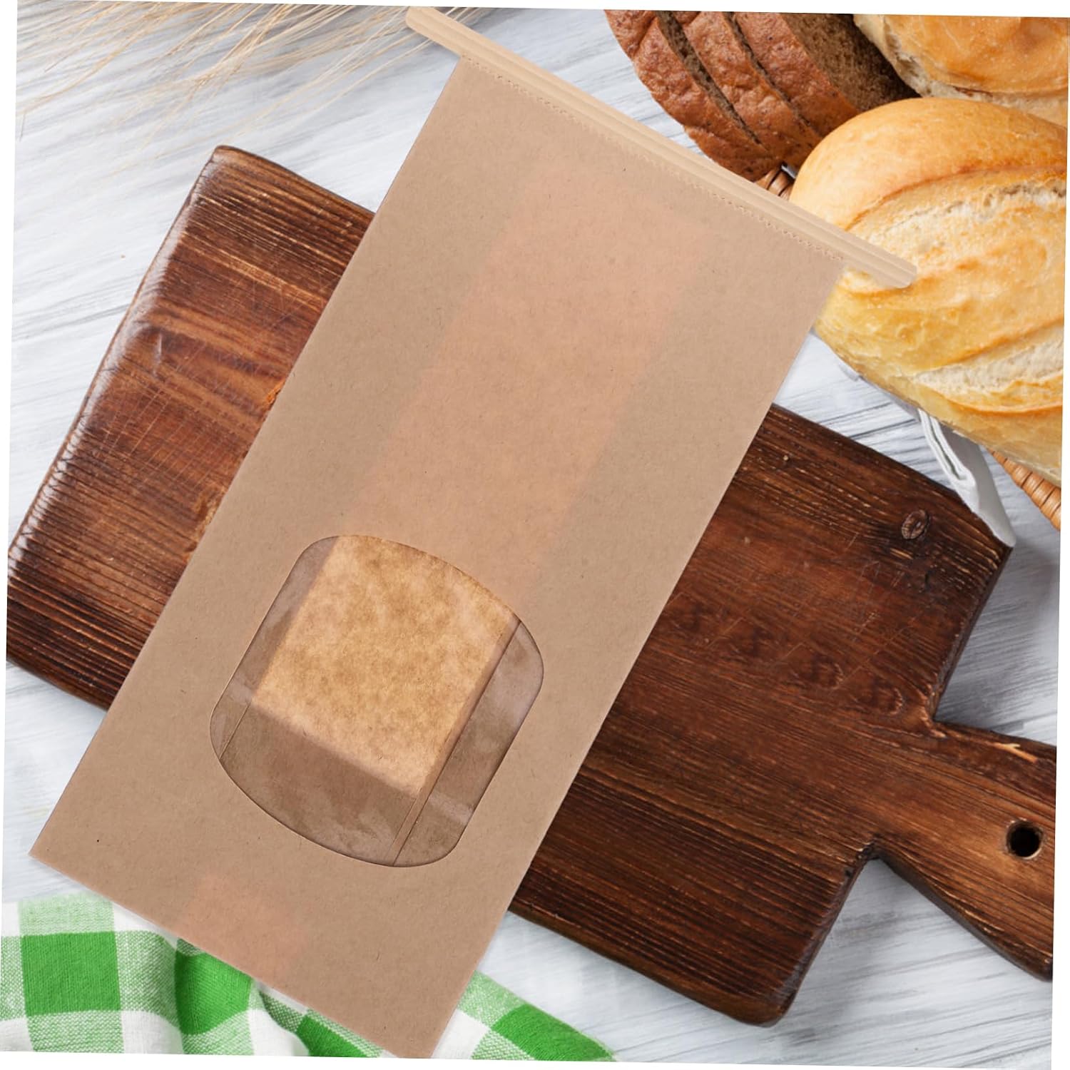 50pcs Kraft Paper Bakery Bags Window Food Storage for Bread Toast and Treats and Easy to Use for Baking Kitchen and Fridge