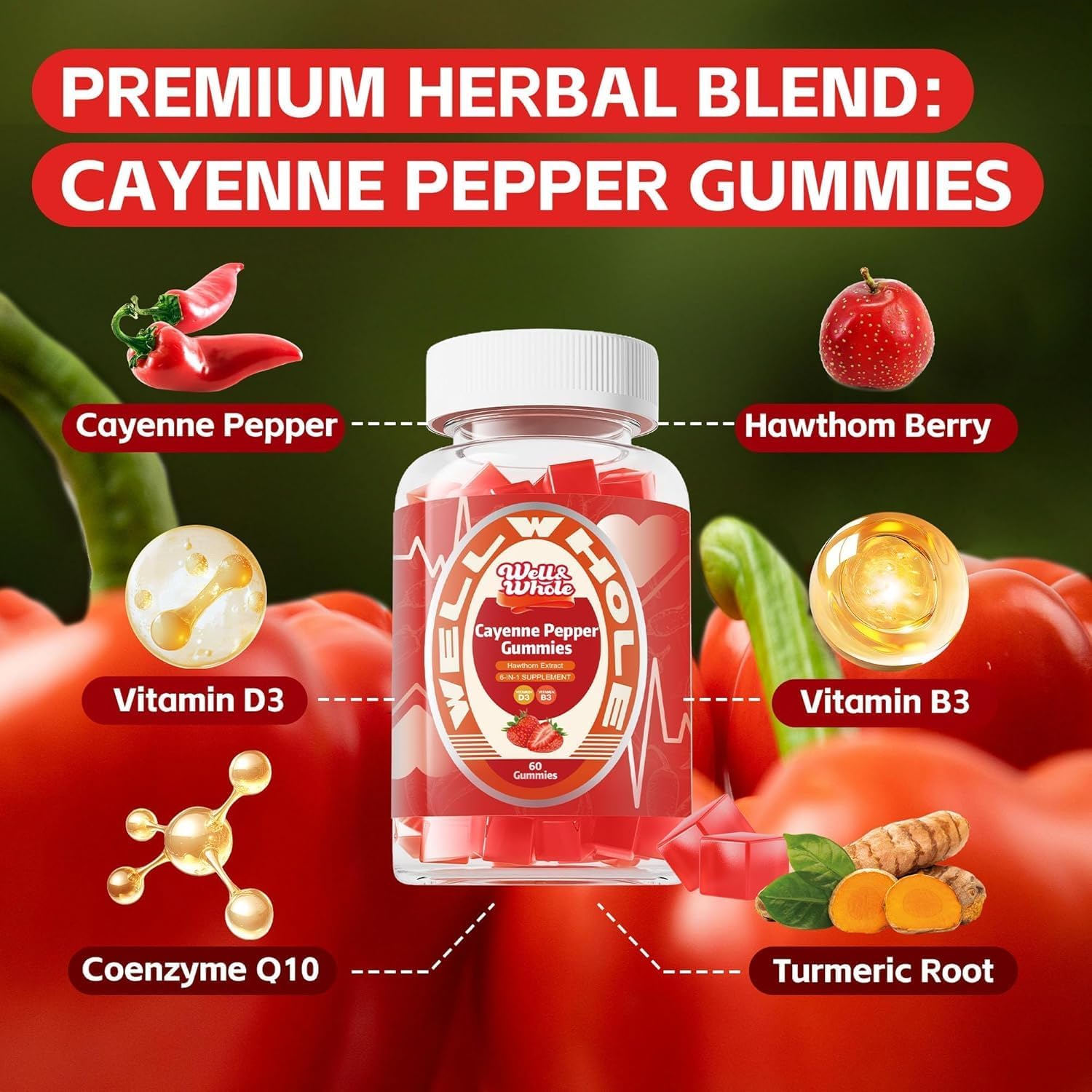 Well&Whole L-Lysine Gummies 1000mg and Cayenne Pepper Extract Gummies