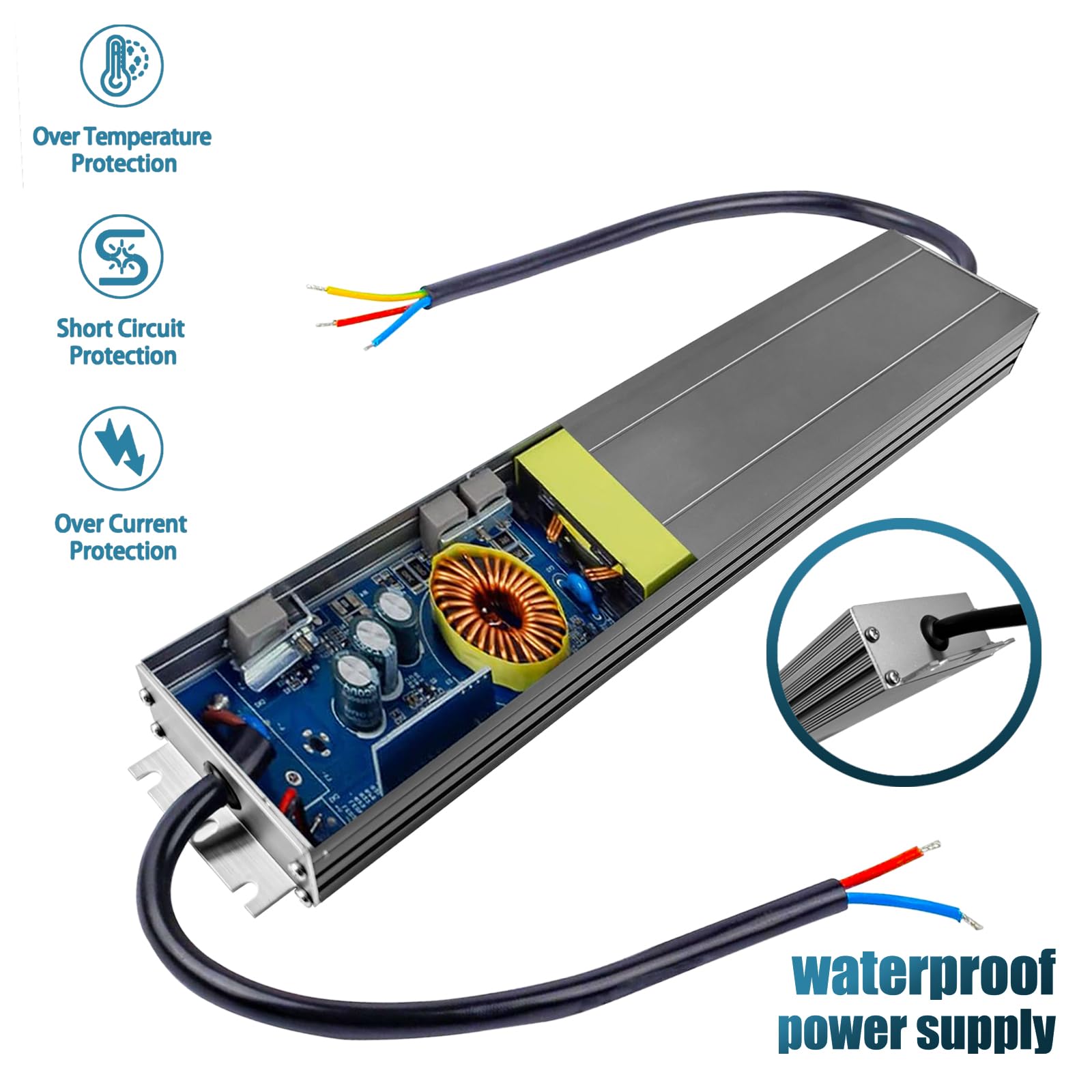 Transformador 220V a 12V 200W 16.7A Fuente Alimentacion LED IP67 Impermeable Ultrafino Transformadores Voltaje Constante Iluminación Exterior e Interior para Tira LED Luces LED