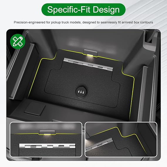 Center Console Safe Vault Compatible with 2023-2026 Chevy Silverado GMC Sierra 1500 Modified 2022 Model Console Safe Organizer Lock Box Replacement for 2022-2026 Chevy Silverado Accessories