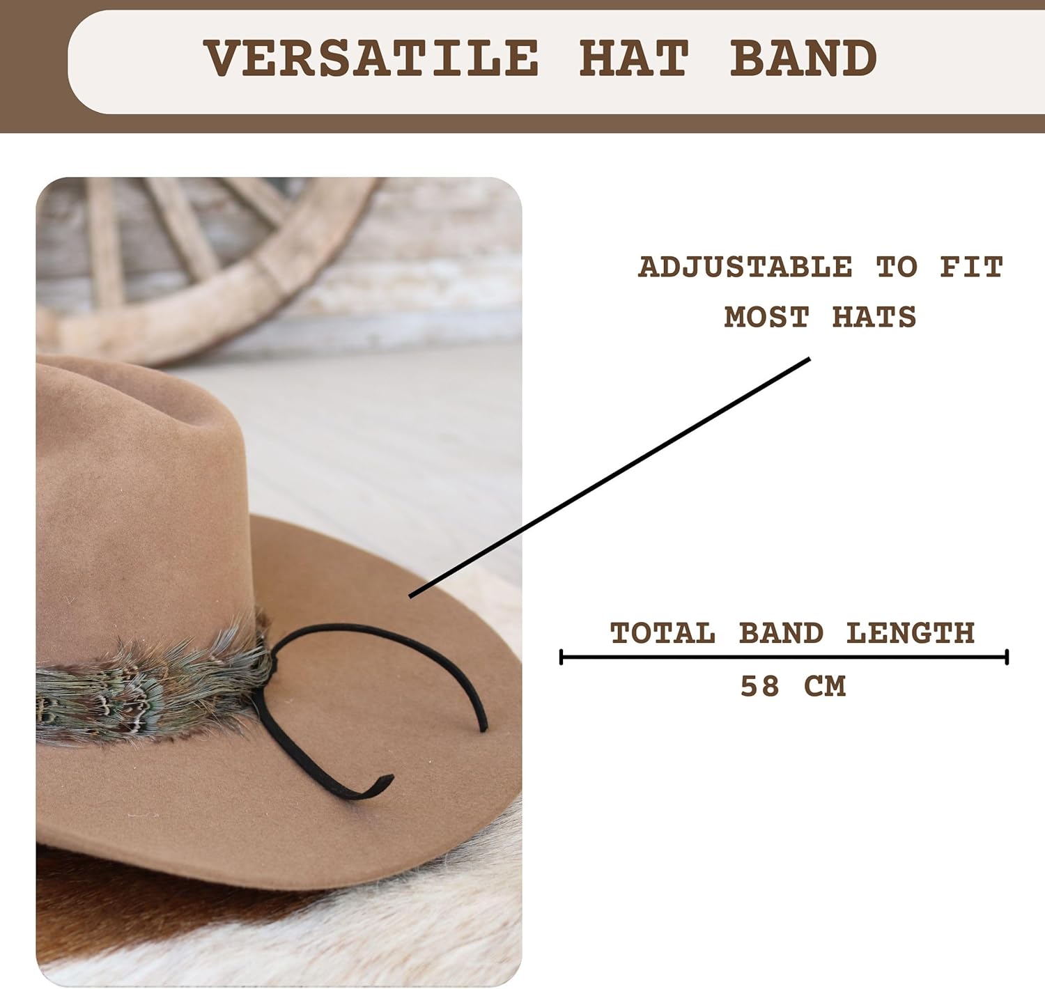 Feather Hat Band for Cowboy Hats and Fedoras for Men and Women Adjustable Western Style Hat Accessory with Natural Brown Feathers Handmade Rustic Look - Image 3