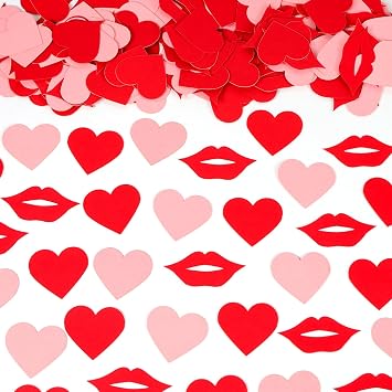 200 Pcs Red Lips and Pink Hearts Confetti Mix - Valentines Day Confetti for Parties, Romantic Wedding Decor, Table Scatter, Anniversary & Proposal Decorations
