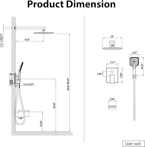 Miniatura 7 de Gabrylly Sistema de ducha con boquilla de tina, juego de grifo de ducha de bañera montado en la pared para baño con cabezal de ducha de lluvia de