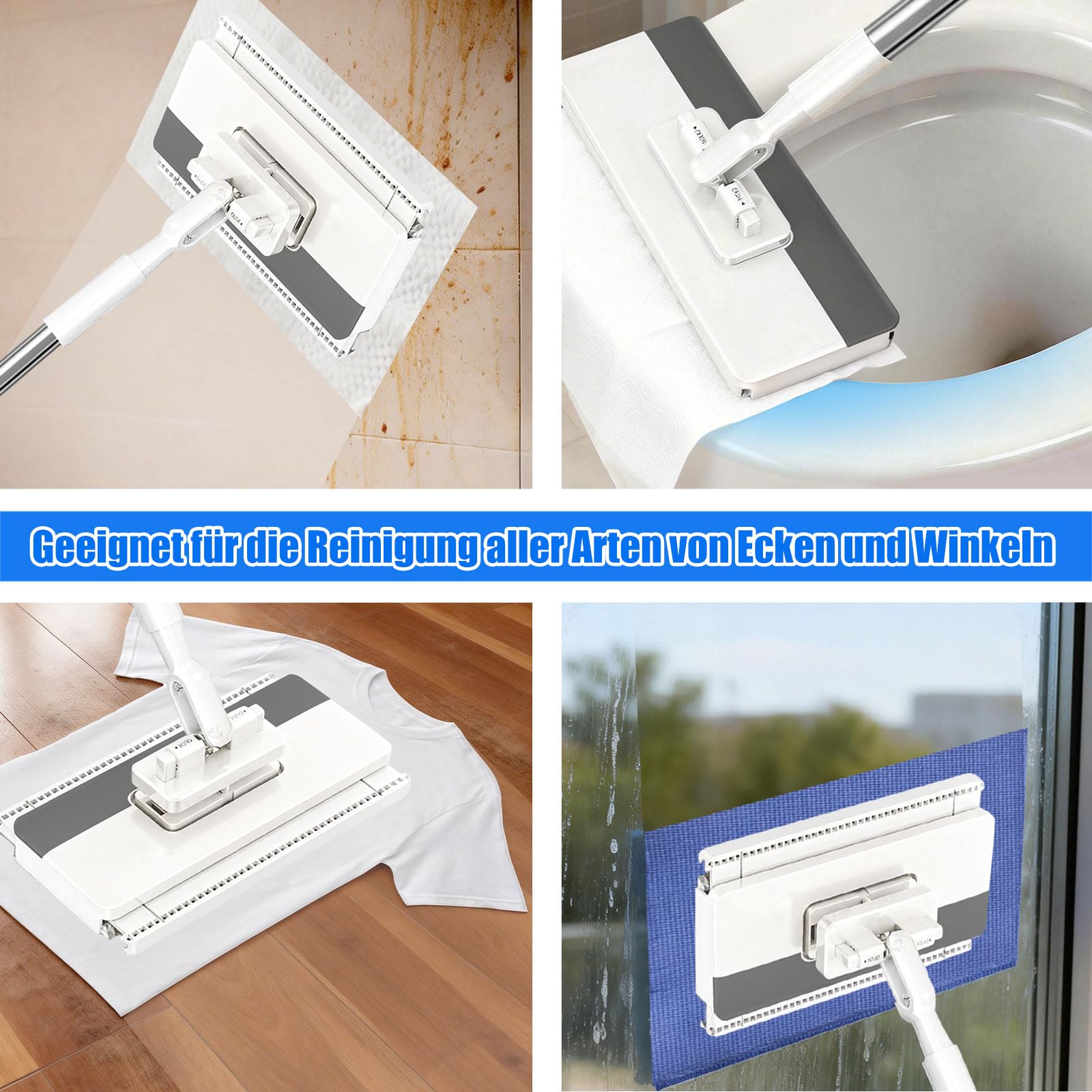 Mop z systemem zaciskowym | mini mop z automatyczną wymianą ściereczki | Zero-Touch i teleskopowy uchwyt | 12 ściereczek z mikrofibry, obsługa jedną ręką | do łazienki, kuchni, płytek