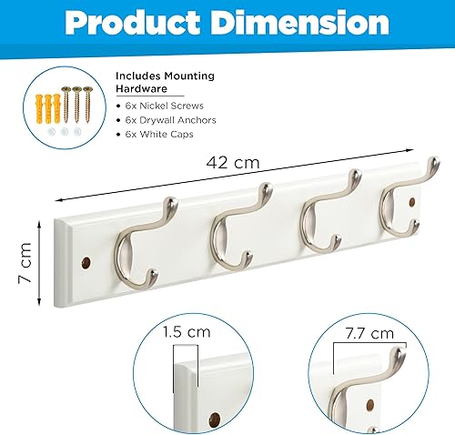 Miniatura 2 de GlazieVault Ganchos para colgar en la pared, tablero de MDF, perchero de níquel (paquete de 2) - Blanco resistente - Ganchos para colgar ropa de