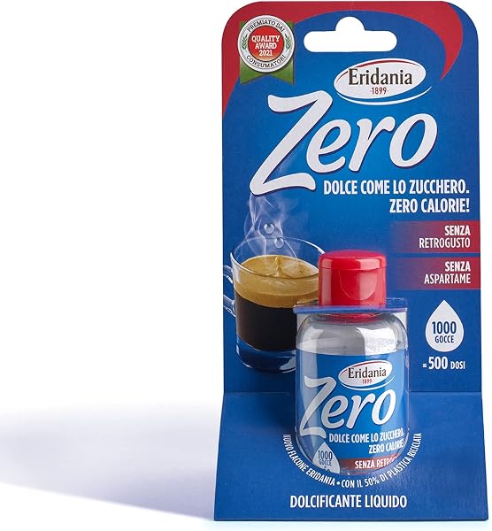 Eridania Zero - Dolcificante Liquido, Comodo Flaconcino da Portare con Te, 500 Dosi, 2 Gocce Equivalgono ad 1 Dose, Comodo Tappo Salvagocce Apri&Chiudi Integrato, 50 ml, 1 pezzo - 1