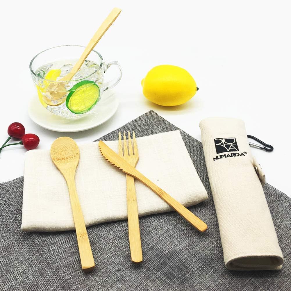 Uр Tо 40% оƒƒ Bamboo Utensils, Eco Friendly Flatware Set, Bamboo Cutlery Set, Bamboo Travel Utensils, Camping Utensils Set, Portable Utensils Set, Knife, Fork, Spoon, Reusable Straws Chopsticks, 7 Pieces,7.9 inch