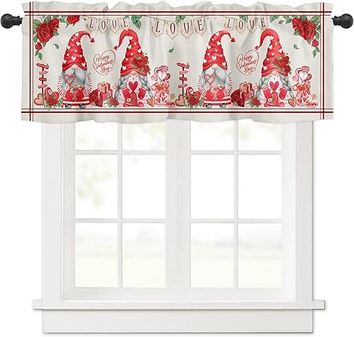 ARTSHOWING Cenefa de cortina de cocina con gnomo festividad Navidad cenefa con bolsillo para barra para ventanas sala de estar dormitorio cafetería