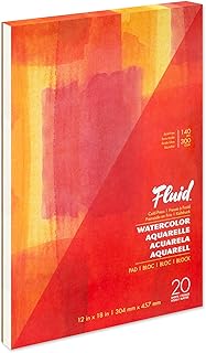 Fluid Watercolor Fold Over Pad, 12 x 18 inches, 20 White Sheets, 140 lb (300 GSM) Cold Press for Artist Painting and Wet Media